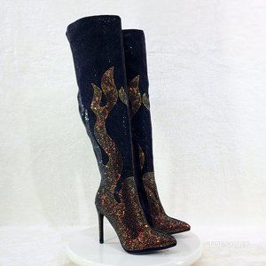 Mata Shoes Black and Gold Over the Knee Boots
